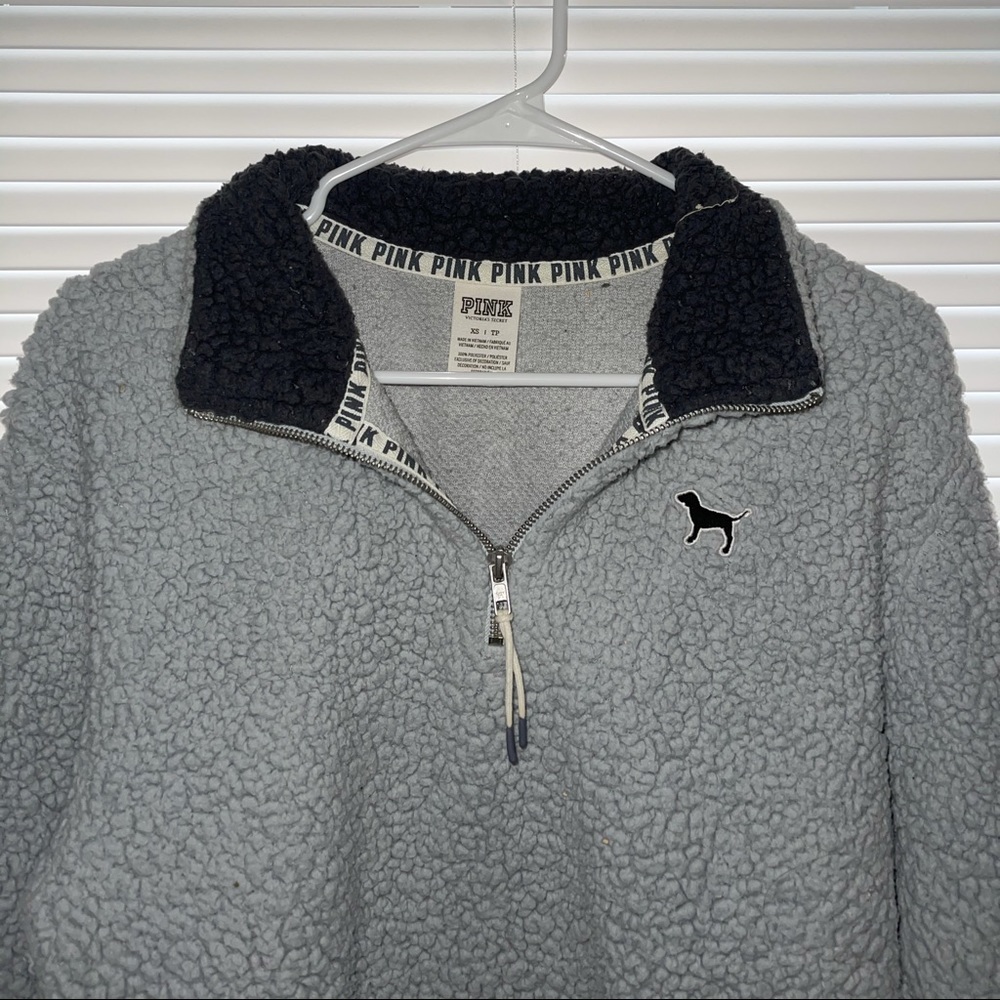 PINK grey sherpa quarter zip